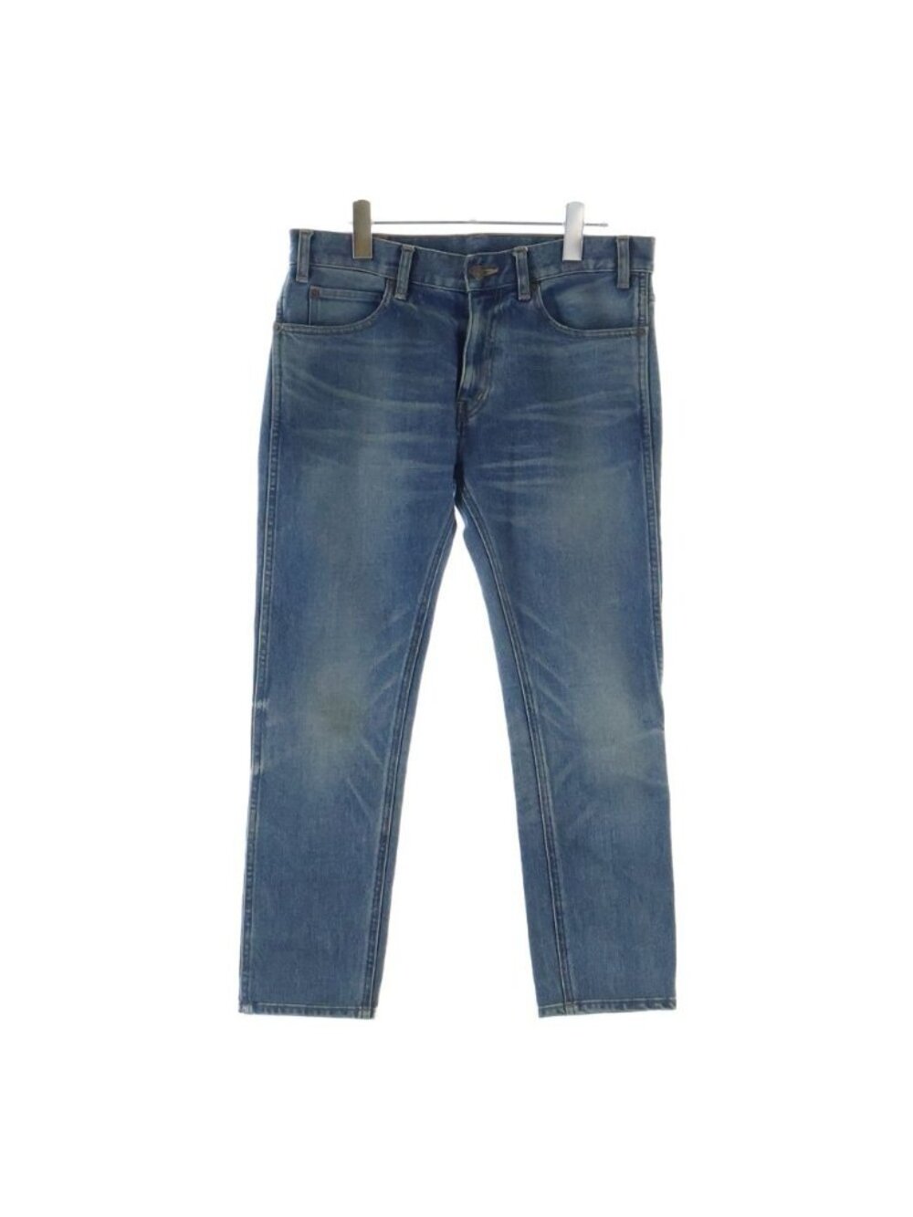 Celine Leather Patch Zip Fly Skinny Denim Pants Jeans Indigo